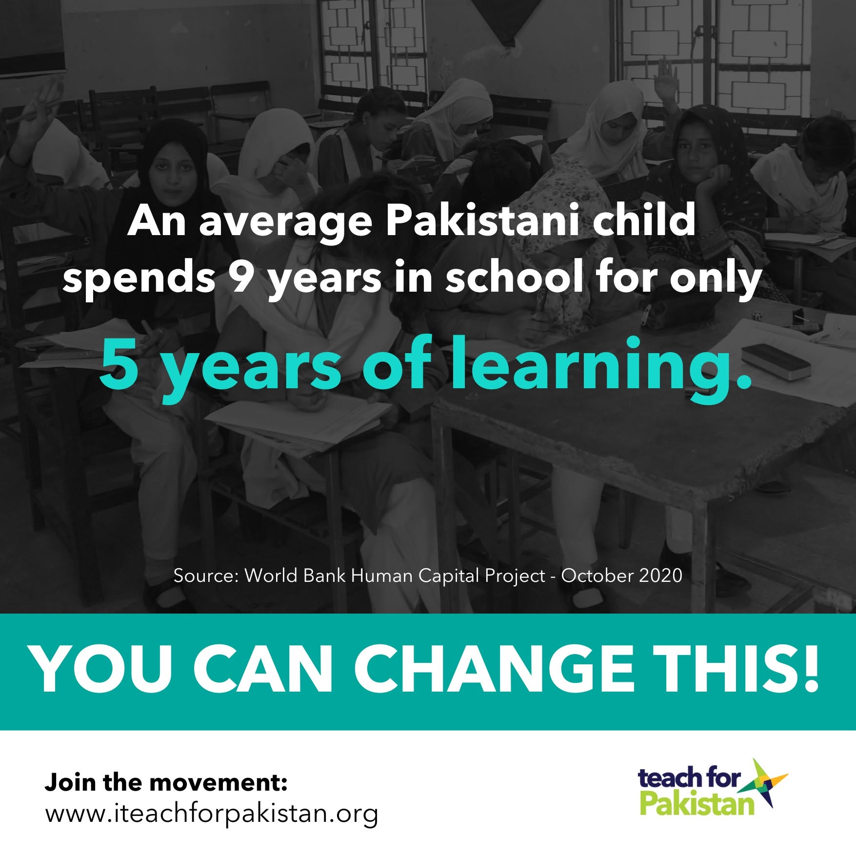 You can change this campaign graphic on years of schooling versus learning