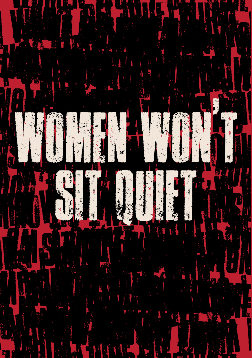 Women rising — a stencilled composition built from protest photography.