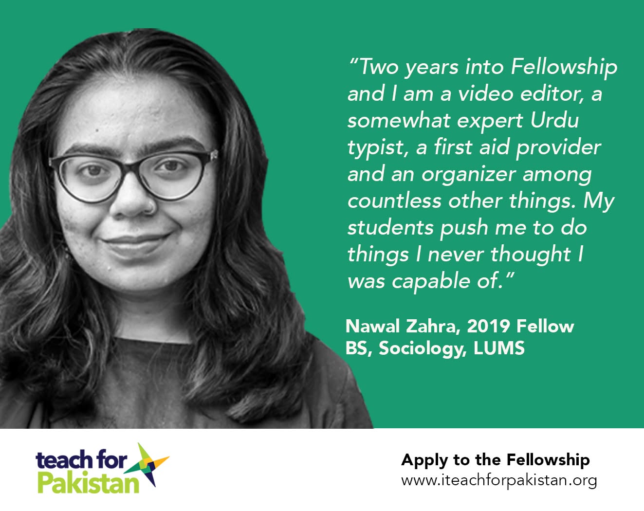 Fellow quote graphic featuring Nawal Zahra