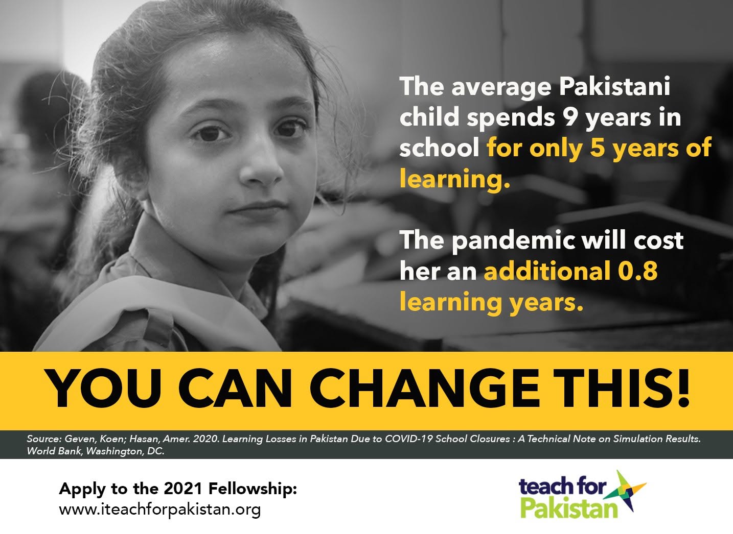Poster: the average Pakistani child spends 9 years in school for only 5 years of learning