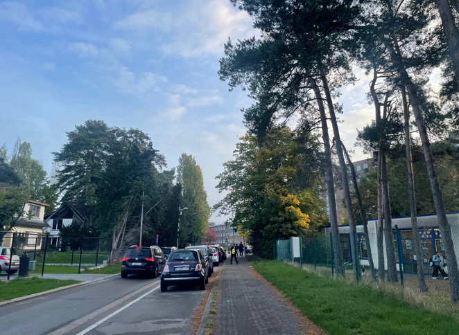 Street outside the school at pick-up
